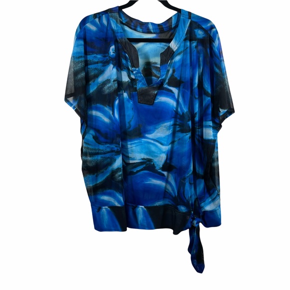 Unbranded Sheer Blue Floral Blouse Knot 3X - Picture 1 of 7